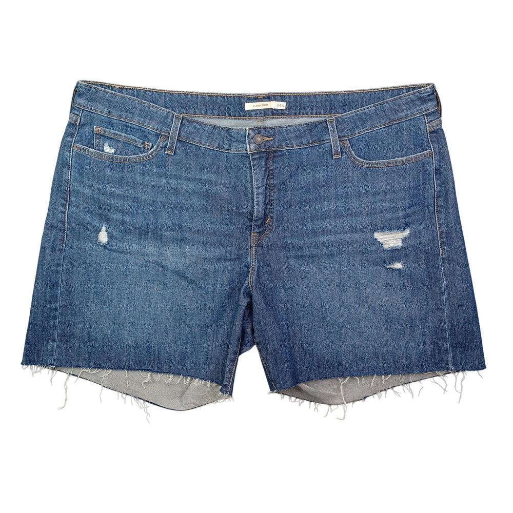 Levi's Women Denim Jean Shorts Size 24W Blue Midi Distressed Cutoff Classic Fit